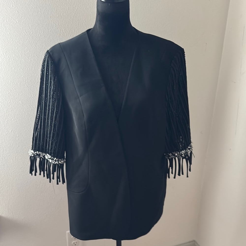 DVC Exclusive Vintage black beaded fringe sleeves blazer Sz‎ 18